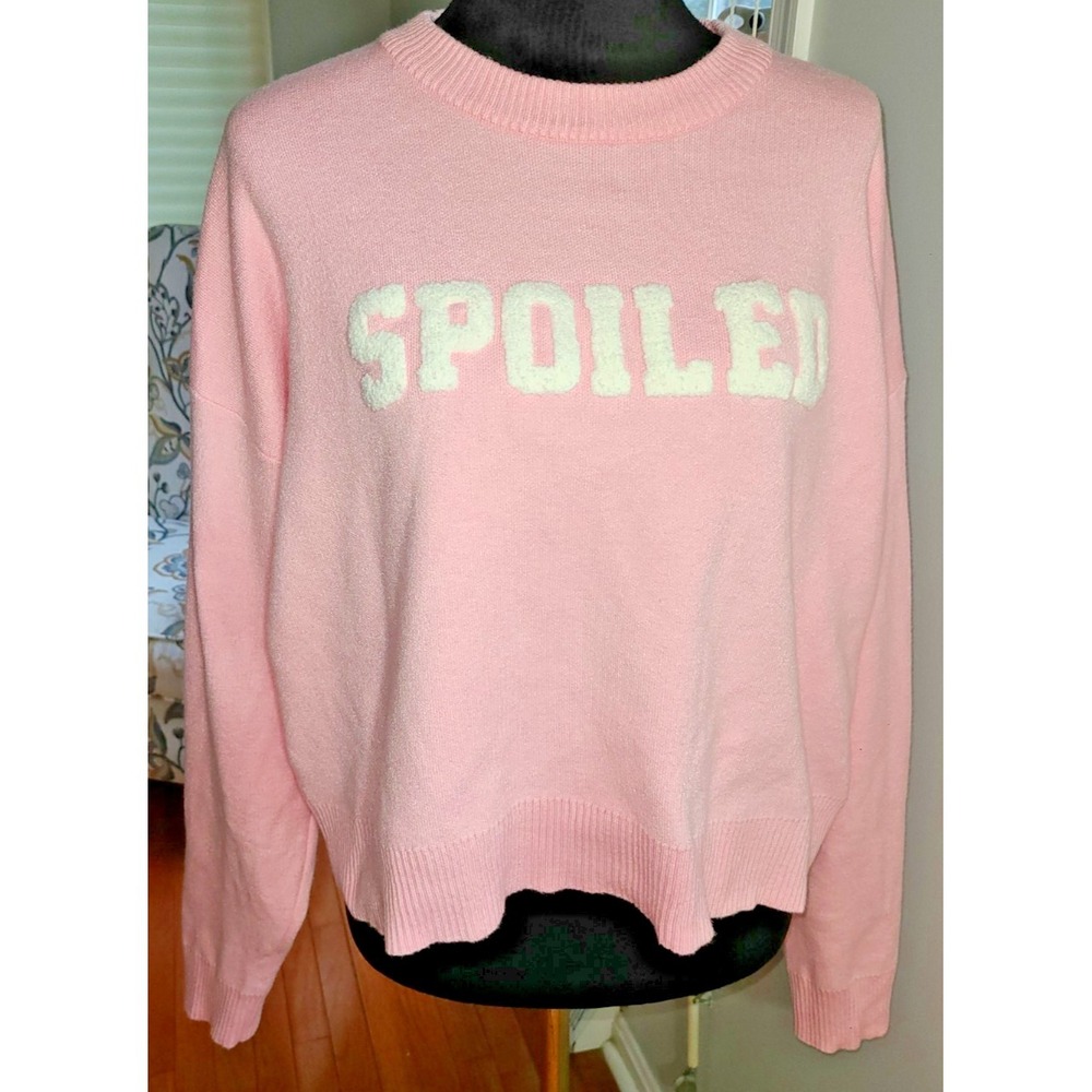 Spoiled Funny Classic Pink Raised Letters Womens Crewneck‎ Sweater Sz XL